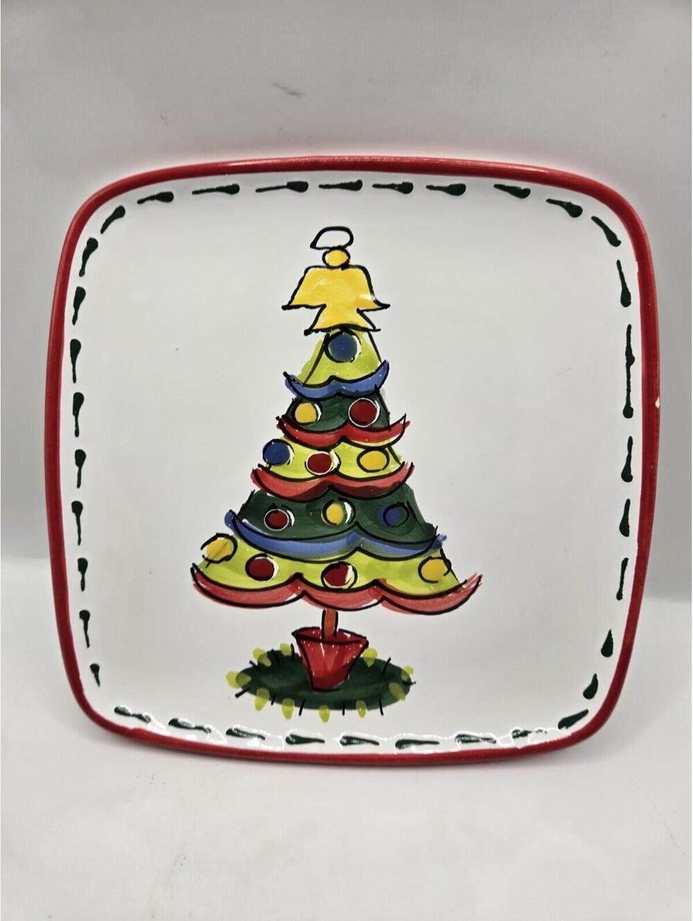 Vintage Vietri Natale Italian Christmas Tree Serving Tray Hand-Painted